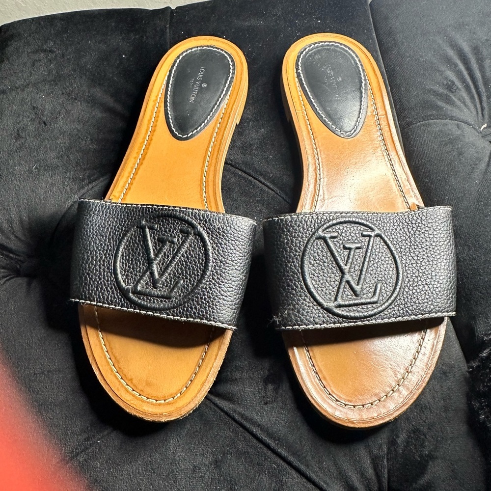 BLACK AND BROWN LOUIS VUITTON SLIPPER SZ 40